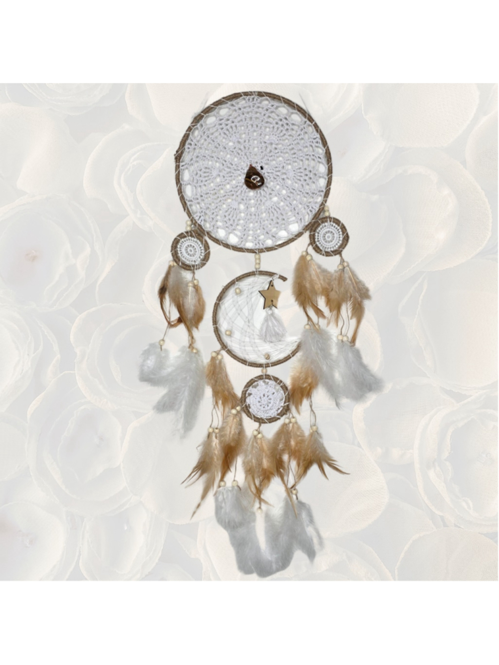 Large Boho Moon Phase Dreamcatcher with Copper-Wrapped Tiger’s Eye